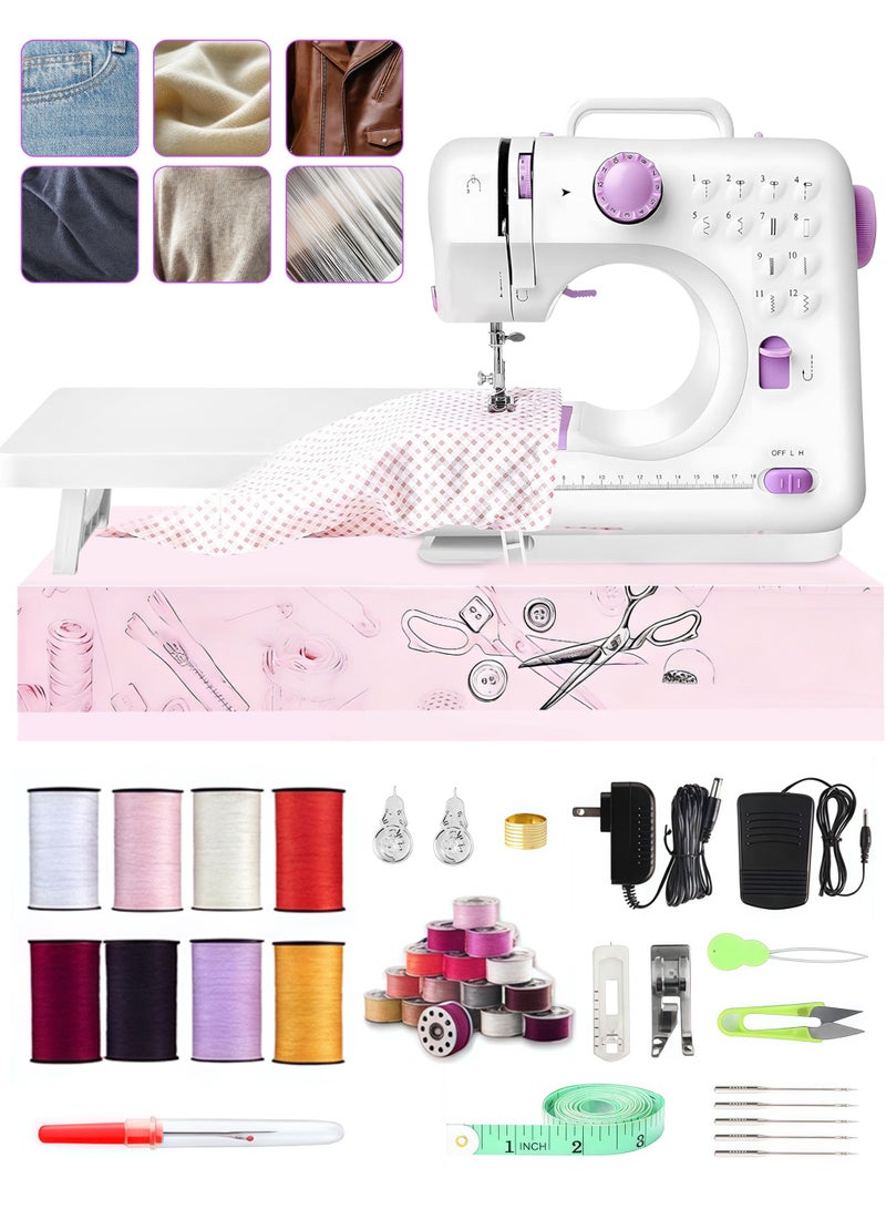 ماكينة خياطة صغيرة للمبتدئين والأطفال، ماكينة خياطة كهربائية، 12 غرز مدمجة، ماكينة خياطة محمولة لخياطة الملابس، الخياطة العلوية، زر الحفرة، اللون الأبيض - Image 1